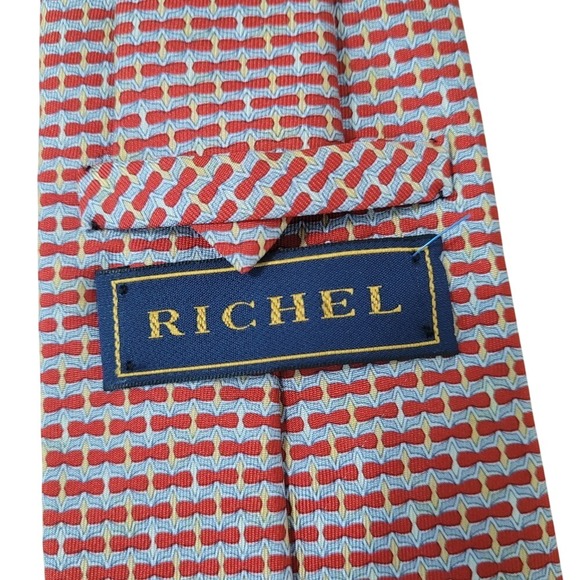 Sir Richel Mens Tie Red Blue Geometric‎ Pattern Silk Necktie Business Formal - Picture 3 of 8